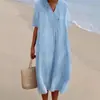 En Stock Primavera/Verano 2026 Nuevo Vestido Casual Adelgazante Versátil para Mujer Color Sólido Algodón Lino Venta al por Mayor
