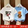 Camiseta de Algodão Puro Manga Curta para Meninos 2026 Nova Desenho Animado Verão de Bebê Roupas Infantis Top Fino Modelagem Solta Camiseta de Meia Manga para Crianças