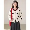 Jaqueta cardigã de tricô jacquard com contas em formato de coração, estilo novo para primavera e outono, modelagem slim para mulheres, cardigã de tricô super bonito