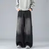 Personalizado/2026 Primavera Nuevo Streetwear Pintura Salpicada de Tinta Puntos Jeans Rectos Versátiles para Hombre Tallas Grandes Negro