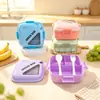 Set portátil de lonchera dividida para estudiantes y botella de agua con tenedor y cuchara integrados, cubiertos de plástico