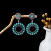 Pendientes Retro Étnicos Europeos y Americanos de Turquesa Azul con Diseño de Anillo Hueco, Colgantes de Borla Floral de Gama Alta, Pendientes Exagerados de Gota de Agua