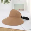 Chapéu de Sol de Verão com Laço, Chapéu de Sol de Proteção Solar de Aba Larga para Uso Externo, Chapéu de Sol de Palha de Pescador para Praia, Chapéu Dobrável Feminino com Top Aberto