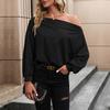 Amazon Transfronterizo 2024 Nuevos Diseños Europeos y Americanos Ropa Tops Otoño Cuello de Una Línea Hombros Descubiertos Sudaderas para Mujeres Venta al por Mayor