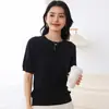 Estilo Nuevo Primavera y Verano Algodón Puro Tejido Casual Simple Base Estilo Coreano Camiseta Simple Cuello Redondo Manga Corta Top Ropa de Mujer