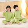 Conjunto de Ropa para el Hogar para Niños y Niñas Modal Fino Pijama Verano Cuello Redondo Manga Larga Pantalones Ropa para el Hogar con Aire Acondicionado