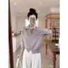 Chaqueta de punto con cremallera doble de alta gama para mujer, Otoño e Invierno, Moda coreana, Cárdigan de punto con cuello polo, Ropa de abrigo