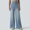 Jeans de malha macia estilo americano, cintura alta, perna larga, para mulheres, soltos e afinadores, calças compridas retas azul escuro, jeans preto