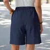 2025 Verano Nuevo Cruzado Europeo y Americano Amazon Shorts Casuales Sueltos de Bolsillo de Algodón y Lino para Mujer