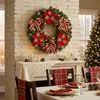 Guirlanda de Natal de Alta Qualidade com Bolas Vermelhas e Douradas e Flores de Poinsétia para Decoração de Porta, Enfeite Pendurado para Atmosfera Festiva