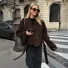 Casaco de Lã Marrom Francês Outono e Inverno Feminino Moda para o Trabalho Casaco de Lã Engrossado de Botão Duplo Jaqueta Roupas Femininas Soltas