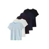 Camiseta de Lino Tencel Ajustada para Mujer 2026 Primavera/Verano Nueva Cuello Redondo Hombro Normal Color Sólido Versátil Botón de Concha Manga Corta