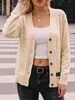 Cárdigan grueso de punto para mujer con bolsillos, diseño de botones acanalados, estilo casual, versátil para el uso diario, nuevo modelo 2026