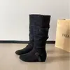 Botas altas retro de gamuza para mujer, nuevo estilo otoño-verano 2026, botas de vaquero occidentales, botas de montar, botas altas