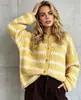 Nuevo Suéter Cardigan de Punto Holgado con Rayas Onduladas y Cuello Redondo para Mujer, Estilo Perezoso Otoño/Invierno 2026, Abrigo de Punto Holgado, Transfronterizo Europeo y Americano