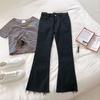 Calça Jeans Cropped Micro Flare Feminina Cintura Alta Outono/Inverno 2020 Perna Larga Cropped Pequeno Preta Skinny Afinando