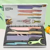 Conjunto de Seis Peças de Faca de Bainha de Palha de Trigo em Aço Inoxidável Conjunto de Seis Peças de Faca de Bainha Cor Macaron Conjunto de Seis Peças de Facas de Cozinha Faca Pintada por Spray Conjunto de Seis Peças