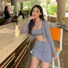 Chaqueta Conservadora de Manga Larga con Protección Solar Estilo Ins de Dongdaemun, Corea del Sur, Traje de Baño Casual de Cuatro Piezas para Mujer