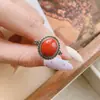 Anillo de Plata Rhyme S925 Plata de Ley Incrustado con Ágata Natural Nan Hong Plata Tailandesa Exquisito Patrón Retro de Personalidad Anillo para Mujer Transfronterizo