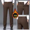 Pantalones Casuales Marrón Oscuro Nuevos Otoño/Invierno 2026 para Hombres de Mediana Edad, Pantalones de Hombre Rectos Elásticos, Traje de Negocios, Pantalones Largos Antiarrugas