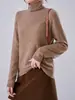 Suéter de malha de cashmere macio e confortável com gola alta pequena, cor sólida, perfeito para usar em camadas no outono e inverno, um suéter básico versátil de lã para mulheres