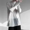 Camiseta de Malla con Cuello de Pila de Moda para Hombre, Ropa con Protección Solar Verano 2026, Diseño Minimalista Hueco, Top Delgado de Manga Larga