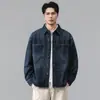 Camisa de Mezclilla Otoño Hombre Manga Larga Solapa Chaqueta Casual Otoño 2026 Nuevo Retro Azul Marca de Moda Holgada Talla Grande