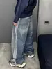 Jeans Lavados Retro Vintage con Rayas Laterales para Hombre y Mujer, Pantalones Sueltos de Diseño Nicho de Longitud Completa