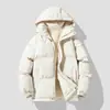 Chaqueta con capucha de color liso, forro polar grueso, marca de moda de invierno para hombre, abrigo holgado, versátil, cálido, resistente al viento