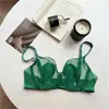 Uña de Gato Ultra-delgado Sexy Malla Hueca Ropa Interior para Mujer Pecho Grande Llamativo Pequeño Anillo de Acero Suave Pecho Anti-caída Conjunto de Sujetador