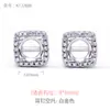 Plata de Ley S925 Diseño de Moda Japonés y Coreano Incrustado Redondo con Forma de Huevo Zirconia Facetada Pendiente de Botón Material de Accesorios para Montura Vacía