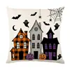 Conjunto de Capas de Almofada Decorativas de Linho para Casa de Halloween com Combo de Capa de Almofada de Sofá de Cabeça de Abóbora Engraçada