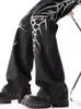 Jeans de pierna ancha para hombre, sueltos rectos, estilo high street americano, bordados con espinas, color oscuro, hip-hop callejero, 2026