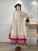 Vestido Novo Estilo Japonês de Primavera com Ponto Xadrez Artístico e Borda de Orelha, Solto, Valorizador, Manga Longa