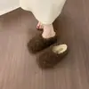 Zapatos peludos de suela gruesa estilo francés para mujer, slip-on modernos estilo hada para otoño e invierno, zapatos de felpa Birkenstock, zapatos cálidos de algodón