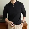 Suéter de punto grueso con media cremallera estilo Old Money para hombres de mediana edad, Casual de negocios, Color liso, Engrosado, Nueva prenda base cálida Otoño-Invierno