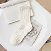 Calcetines de Algodón Puro para Mujer, Calcetines Finos de Media Pantorrilla para Primavera y Verano, Color Sólido, Malla Transpirable, Antiolor, Borde Festoneado, Estilo Universitario, Calcetines Holgados
