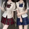 Traje de Uniforme JK Estilo College Verão Camisa Cinturada Meninas Slim Sexy Slim Manga Curta Alcinha Branca