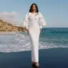 Vestido Largo Sexy para Mujer con Pedrería, Perlas, Cortes y Volantes en las Mangas Largas, Vestido de Vendaje, Elegante Vestido de Fiesta de Noche