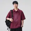 Camiseta masculina Xintang com lavagem, manga curta, gola polo americana, corte casual solto, camisa polo masculina de 200g com detalhe de etiqueta resistente