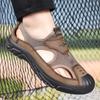 2025 Nuevos Zapatos de Playa de Malla de Verano para Hombre Cuero Suave Fondo Hueco Sandalias Transpirables Sandalias Casuales Deportivas