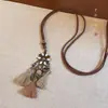 Collar Colgante de Anillo Largo Asimétrico Retro para Mujer Cadena de Suéter de Cuello Halter Ajustable Estilo Étnico Accesorios de Alta Gama