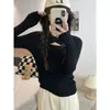 Suéter Básico para Mujer Camiseta de Manga Larga Fina para Primavera y Otoño Cuello Medio Alto Top Corto Elegante Otoño e Invierno