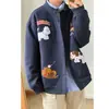 Cardigan Suéter Bordado Cartoon High Street Retro Coreano para Mulheres na Primavera e Outono Design com Estilo Preguiçoso Jaqueta Solta Nicho