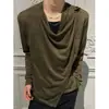 Camiseta de manga comprida respirável, plissada e com proteção solar para homens, leve e respirável para o outono, com um estilo clássico, 'old money' e detalhes de botões de chifre