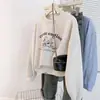 Moletom Cinza com Gola Redonda para Mulheres 2025 Novo Outono e Inverno Solto com Forro de Lã Espessado Preguiçoso e Bonito Top com Capuz Jaqueta