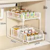 Estante de almacenamiento de cocina extraíble para gabinete debajo del fregadero, canasta de cajón ultraprofunda para especias, estante de almacenamiento en capas para lavabo