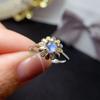 Nuevo Anillo Plata 925 Electrochapado 18K Incrustado Piedra Lunar Azul Natural Bicolor Flor Boca Viva Anillo de Mujer Envío Directo