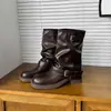 Botas vaqueras occidentales nuevas Otoño/Invierno 2026 para mujer, punta redonda, tacón grueso, caídas, botines cortos, botas tipo jinete adelgazantes con botas para faldas cortas