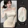 Lemon Story Lencería Sexy Vestido Sexy de un Hombro Femenino Ajustado Manga Larga Encaje Falda de Cadera